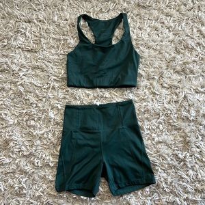 Girlfriend Collective sports bra and biker shorts set